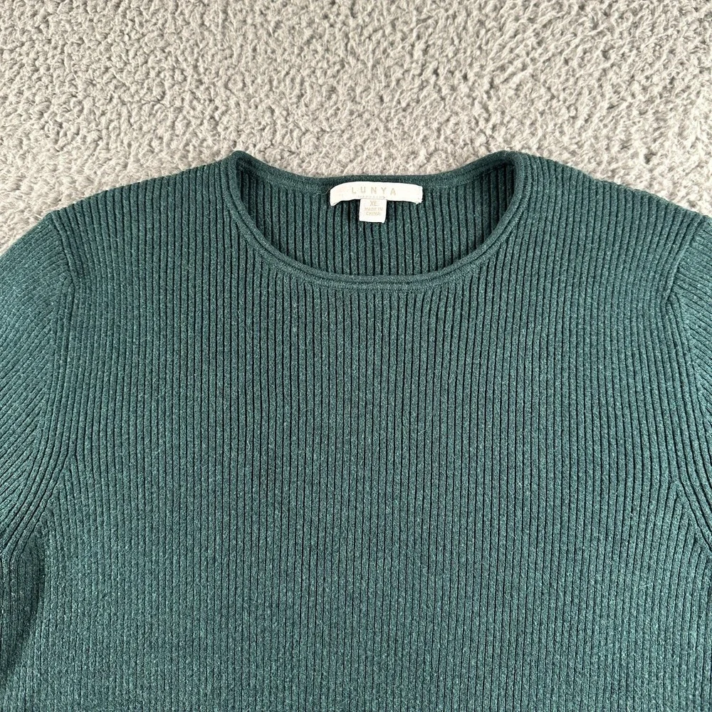 Lunya Pajama Top Womens XL‎ Green Ribbed Knit Short Sleeve Sleep Shirt Lounge